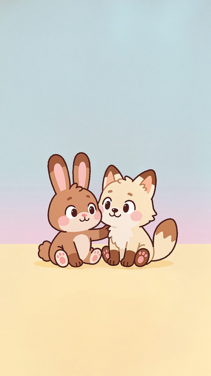 かわいいうさぎときつね