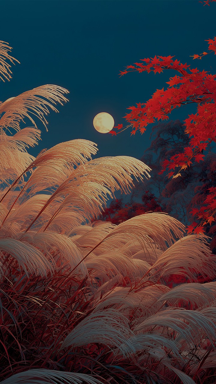 宵月と紅葉