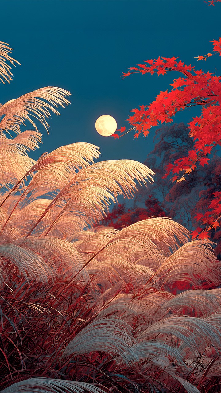 宵月と紅葉