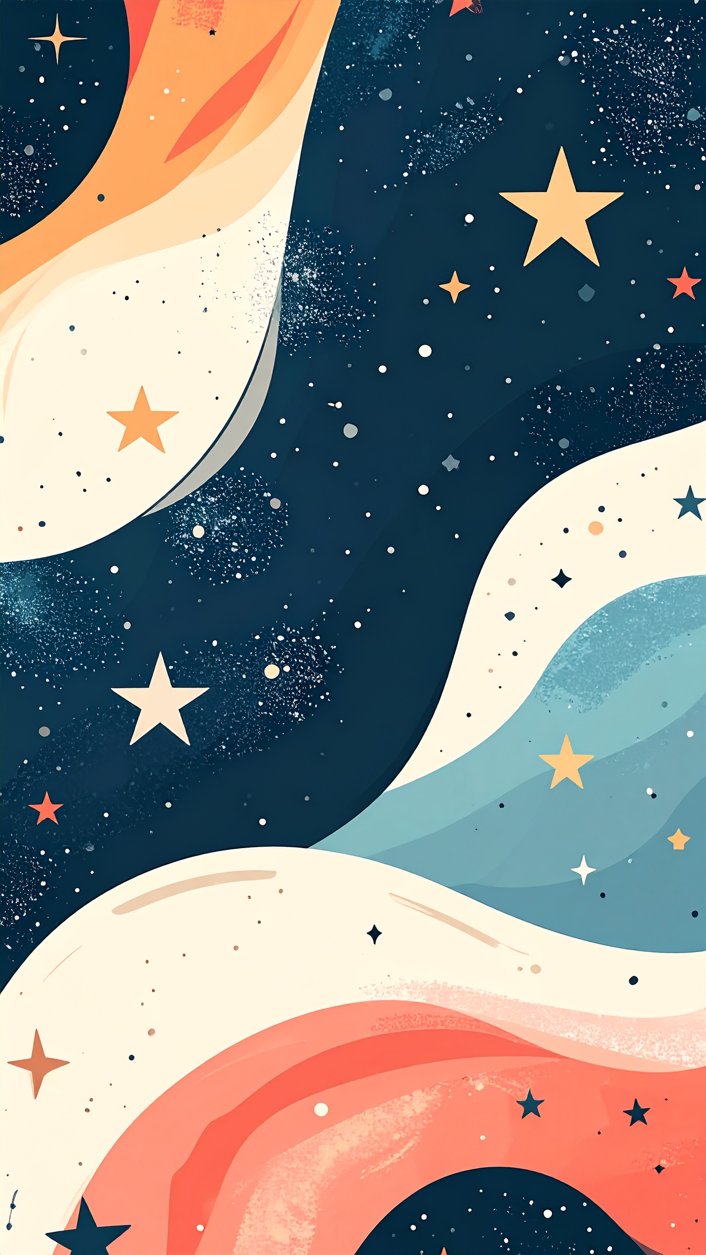 ダイナミックな流線形と星の対比が秀逸。北欧モダンを思わせる、洗練された配色が目を引くデザイン。