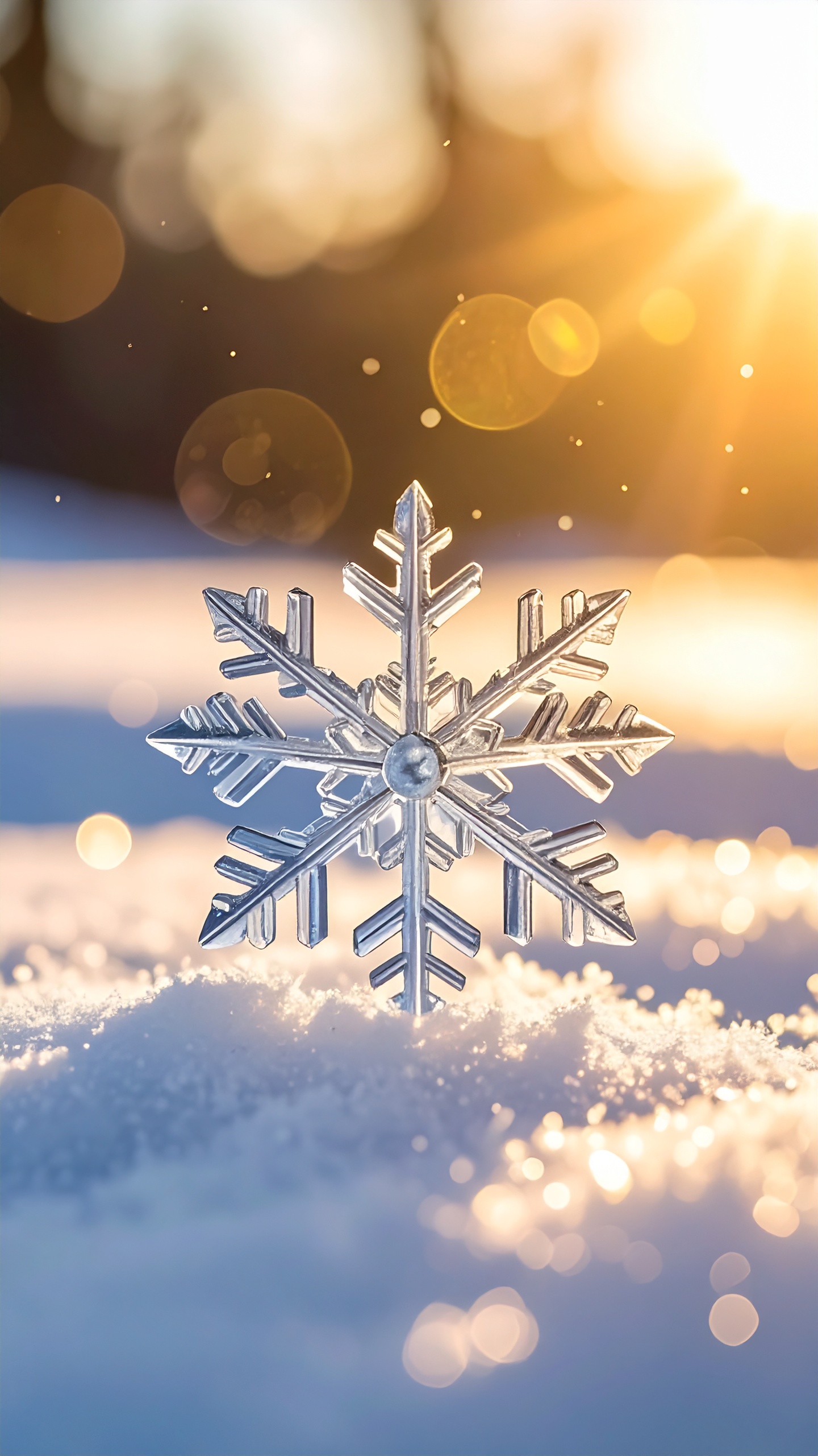 繊細な枝を広げる氷の結晶。凛とした空気感と、温かな光のコントラストが美しい、静謐なウィンター・アート。