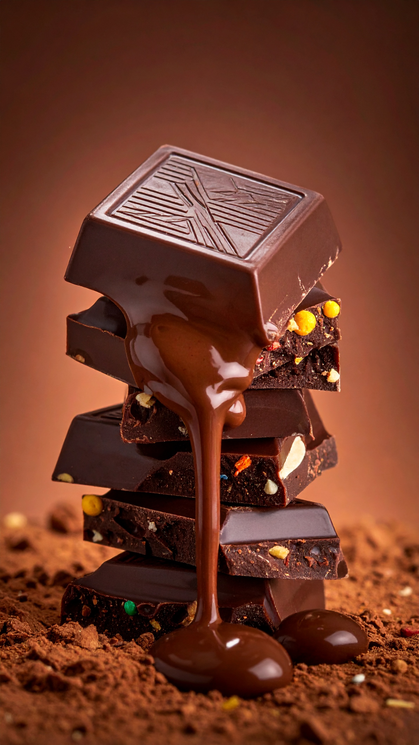 重厚なカカオの質感と、艶やかな光沢のコントラスト。チョコレート好きの視線を釘付けにする、圧倒的なシズル感。