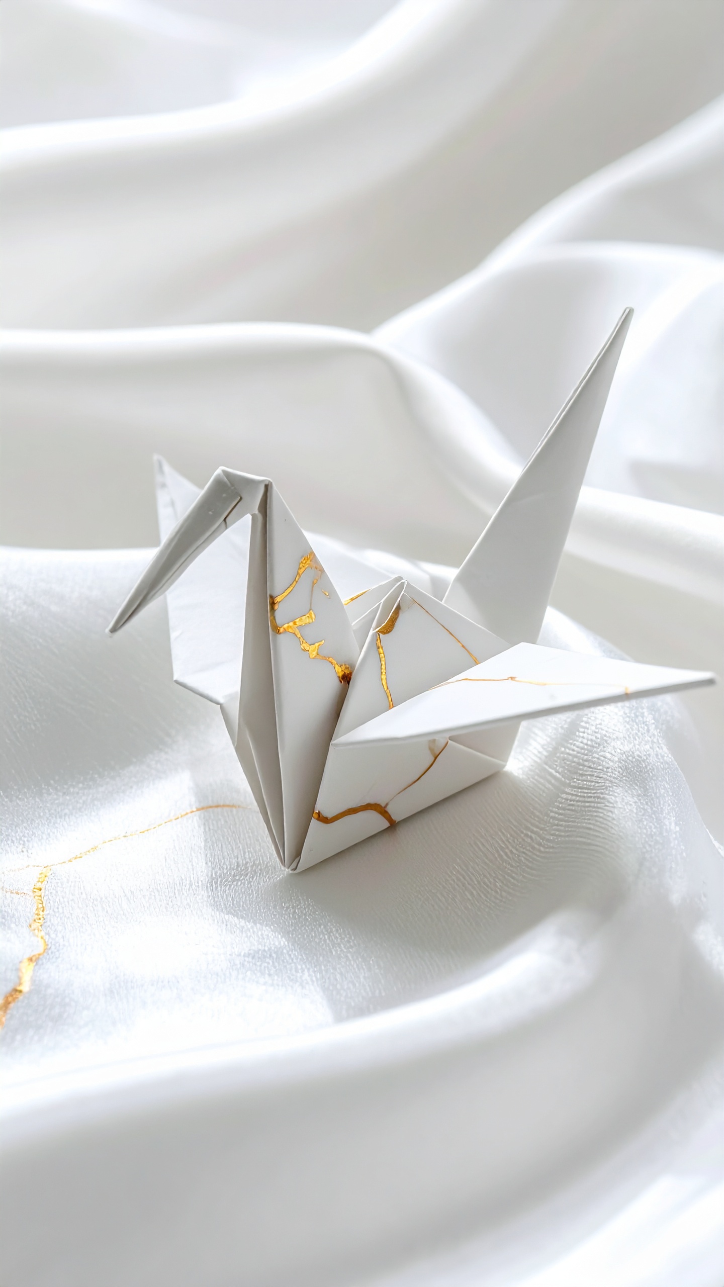 真っ白な折り紙に走る、金継ぎ風の繊細な模様。和の伝統美とモダンな感性が融合した、清らかな佇まい。