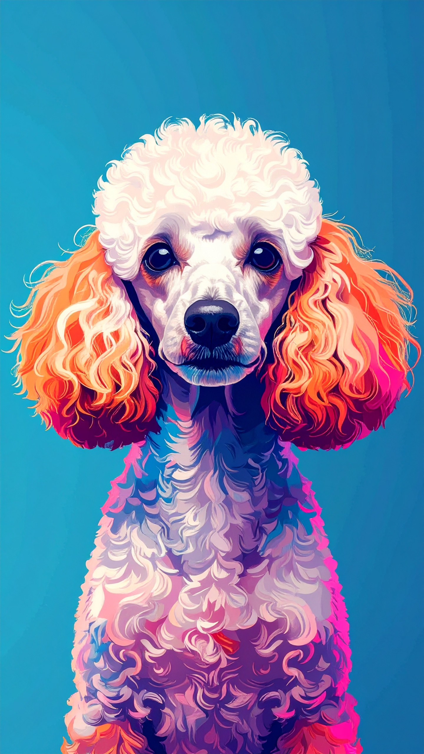 深いブルーの背景に映える、ネオンカラーの陰影。知的な眼差しが印象的な、モダンなアニマル・グラフィック。