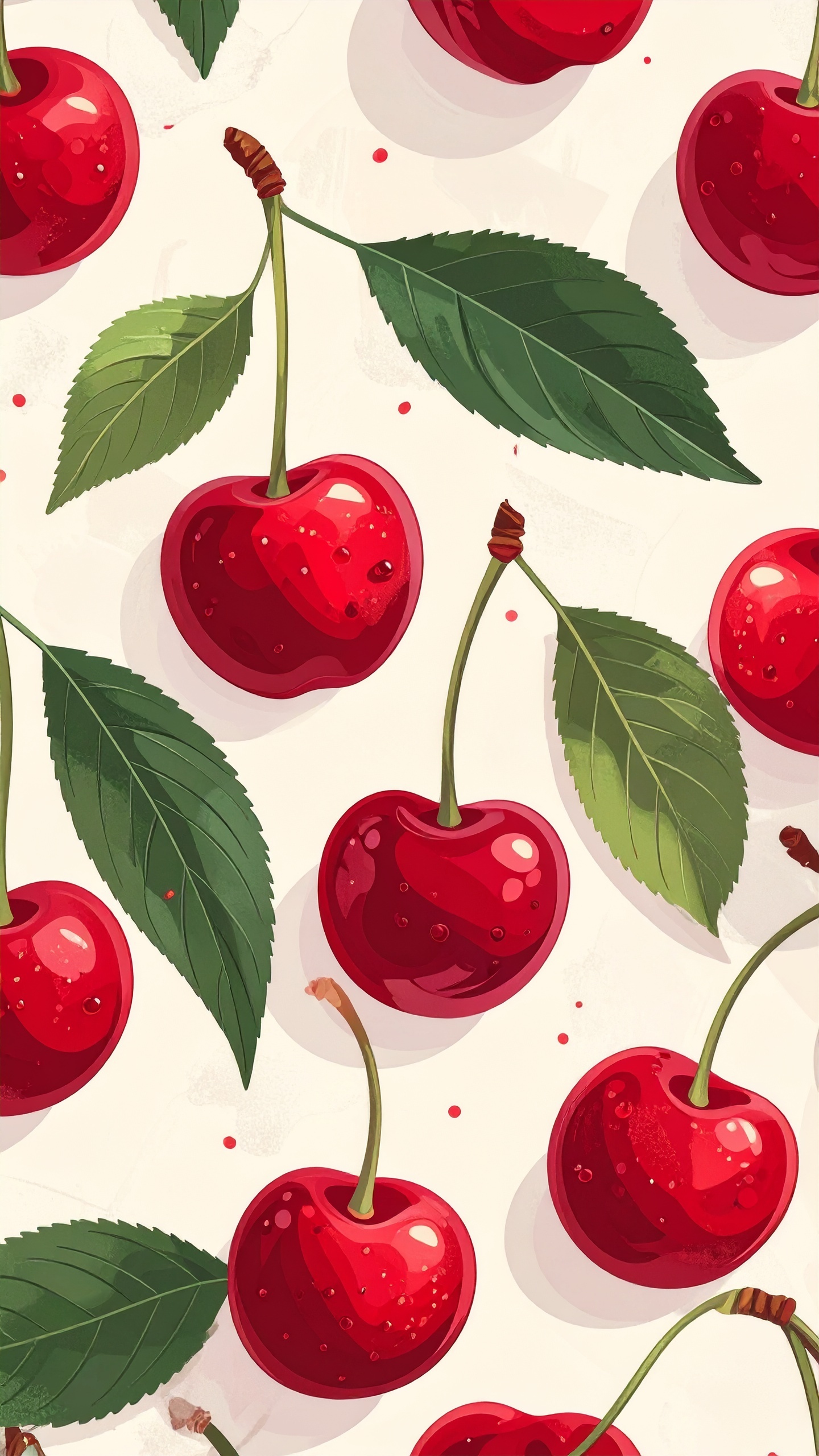 柔らかな白地に映える、艶やかな赤いさくらんぼ。一粒ごとに描かれた水滴が、もぎたての鮮度を演出