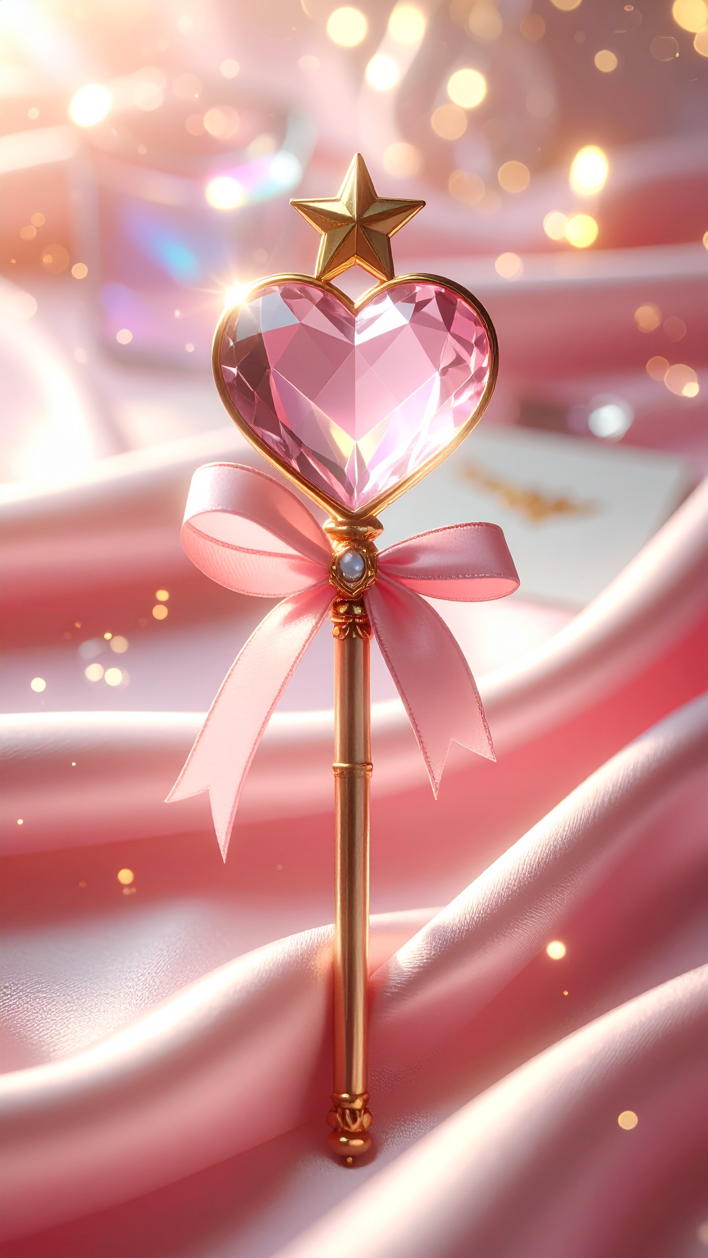 ハートの宝石とピンクのリボンが可愛い魔法のステッキ。