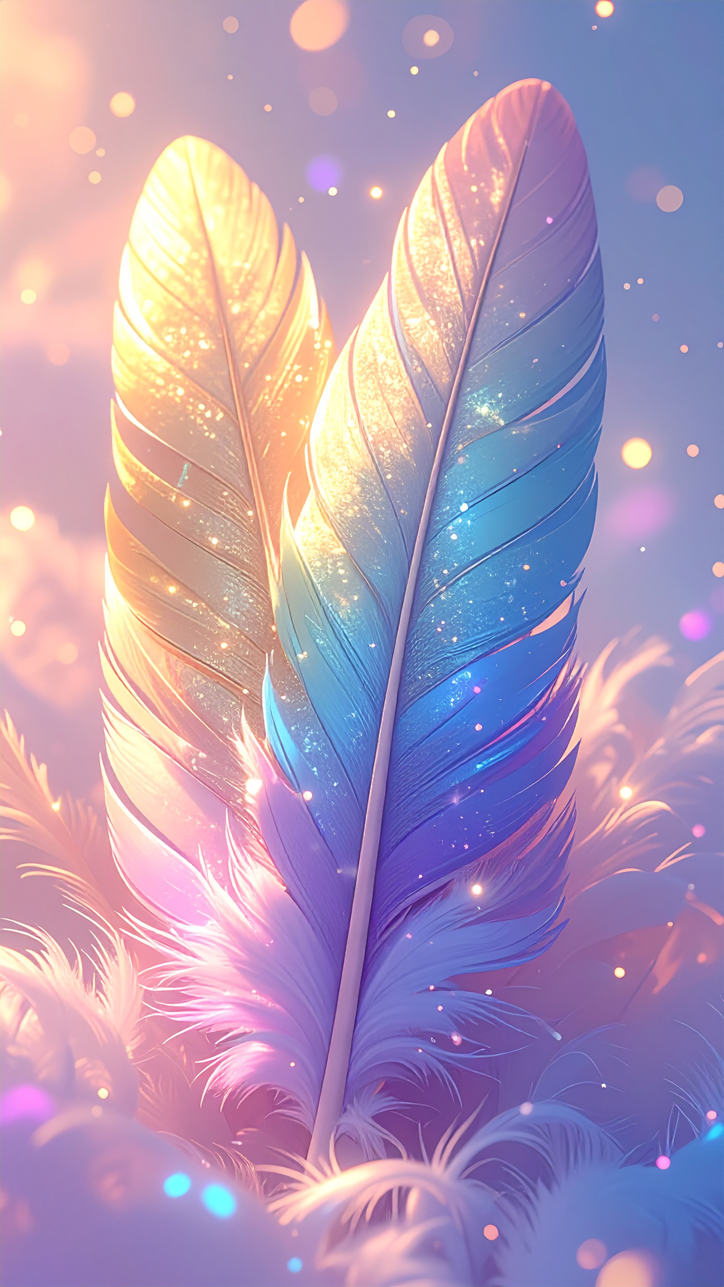 虹色に輝く2枚の羽と、きらきらした光。