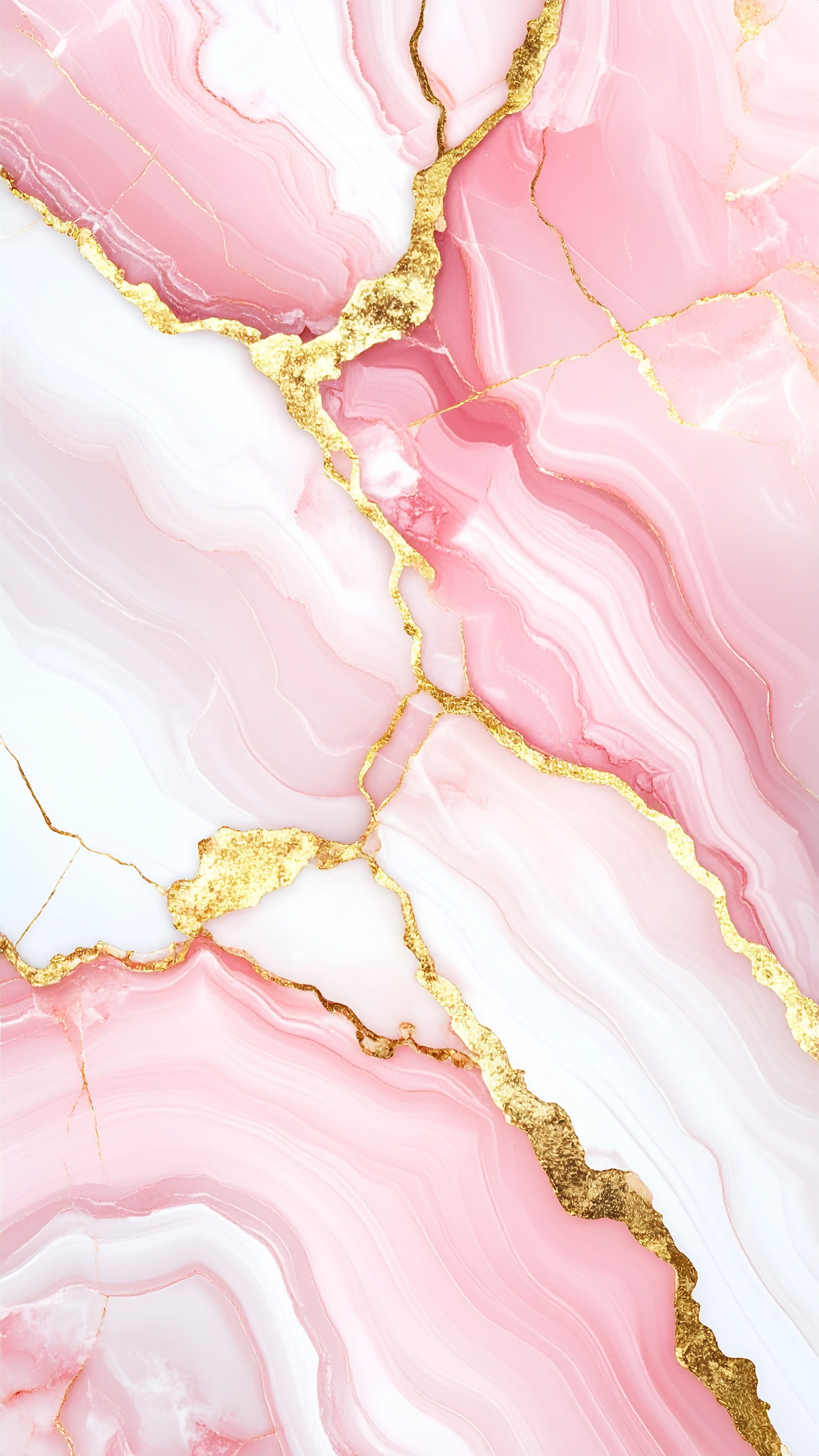 白とピンクの石目模様に、豪華な金色の亀裂。