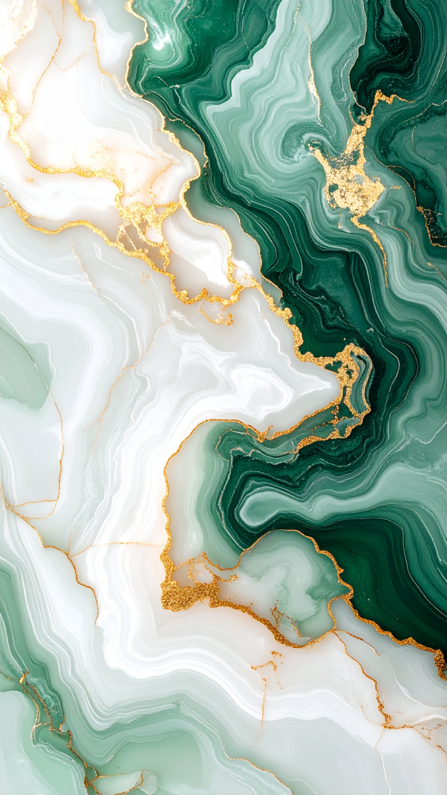 白と緑の石目模様に、豪華な金色の亀裂。