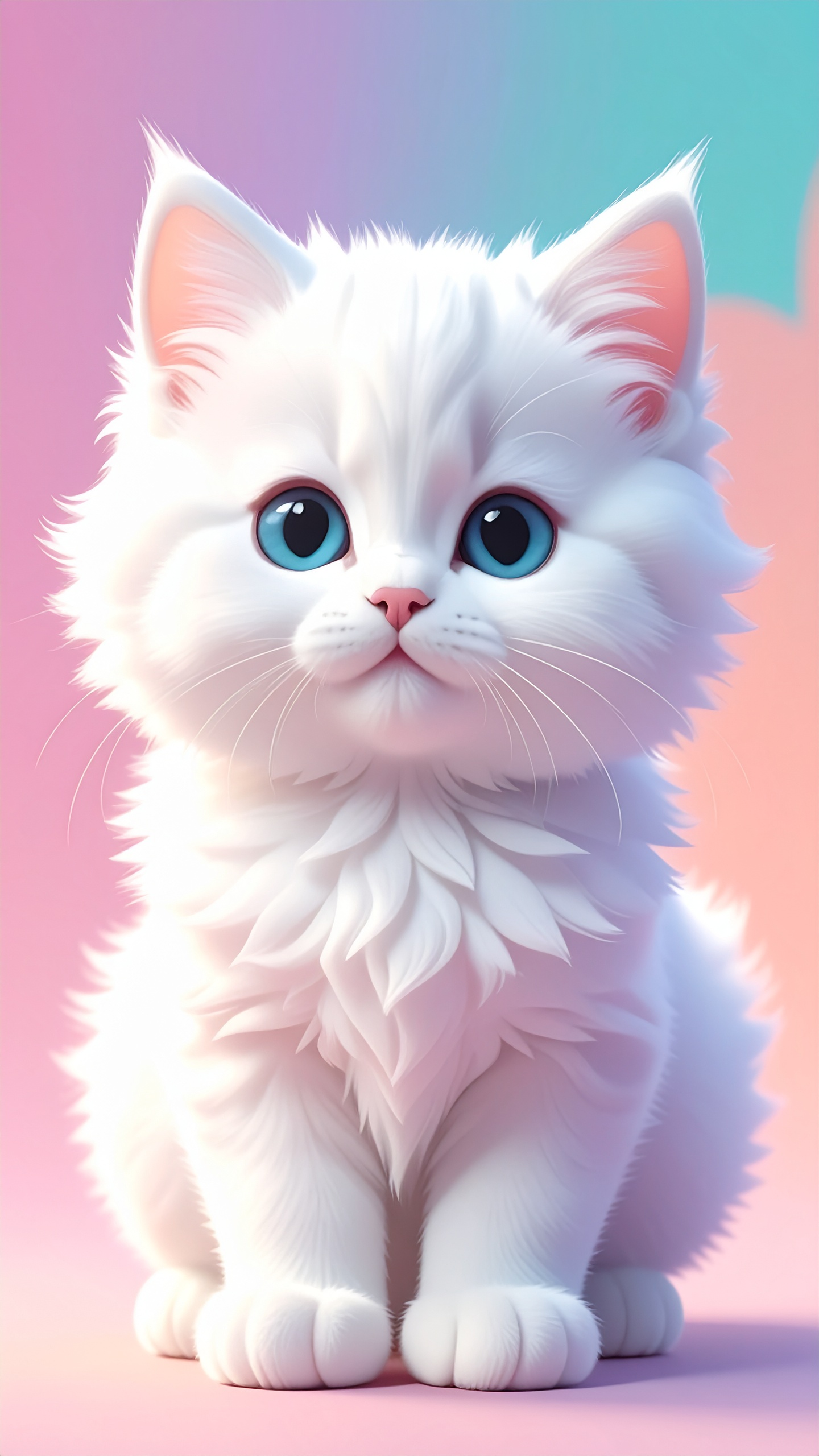 柔らかな色彩と優しい光の中で、純粋な表情を浮かべる可愛らしい猫のポートレート。