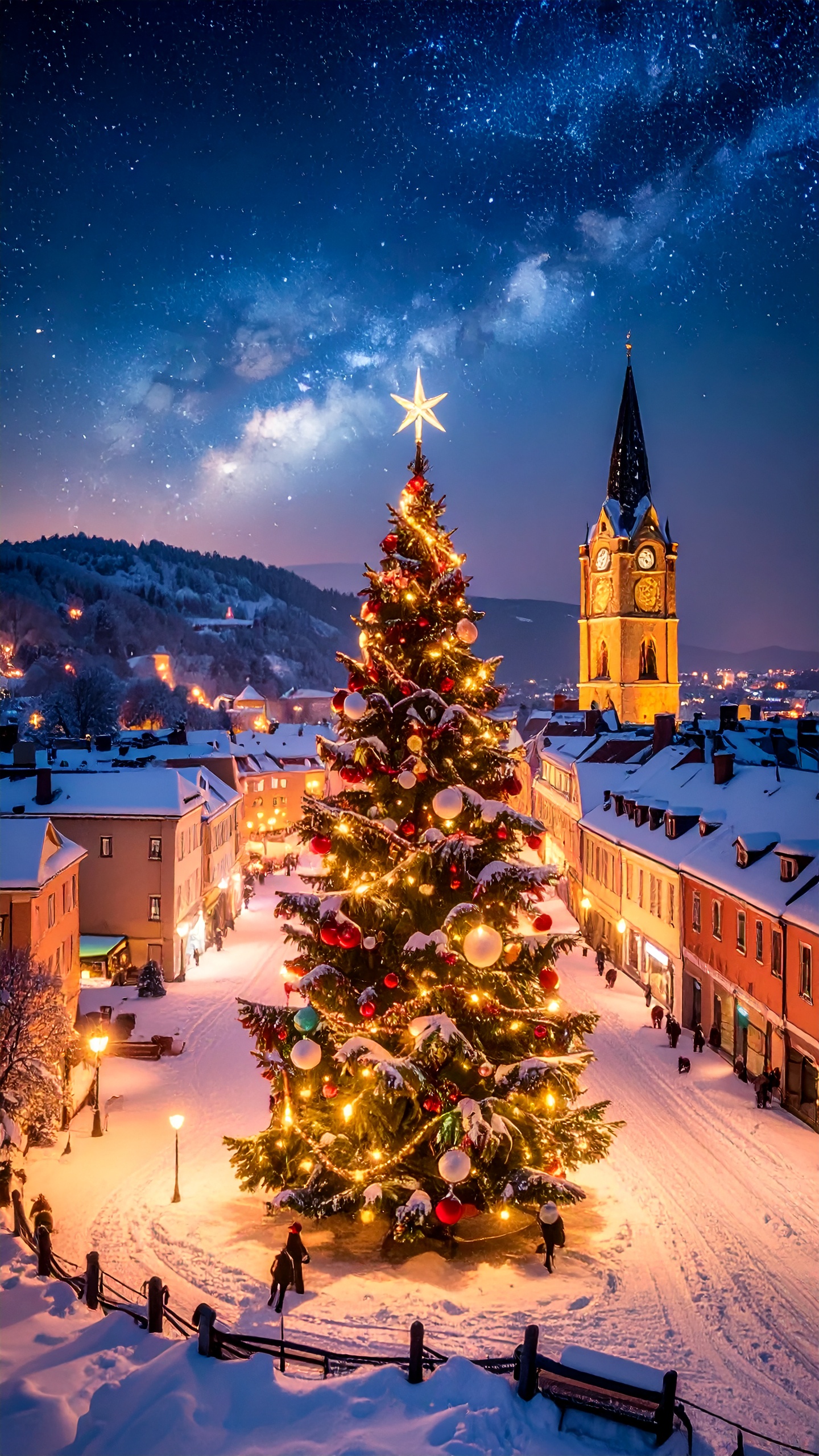 クリスマスの町並みに輝くクリスマスツリー